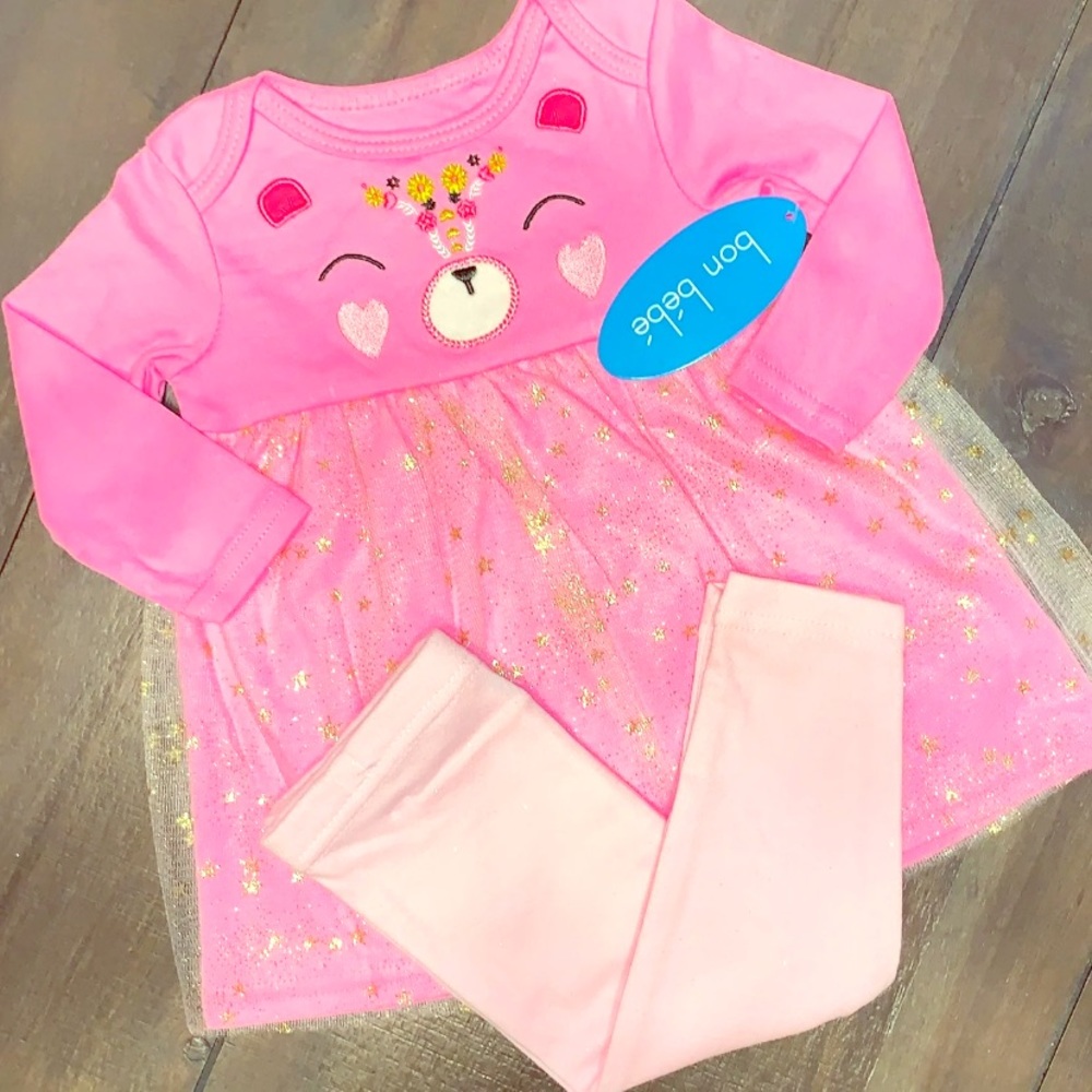 6-9M Pink & Gold Girl Dress Bundle Set